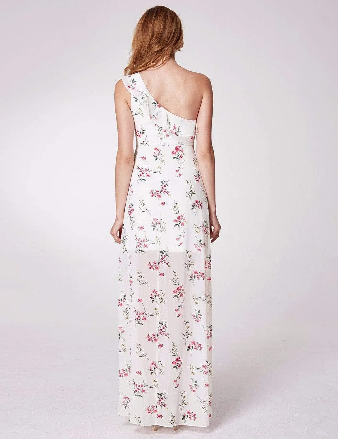 One Shoulder Floral Print High Low Dress