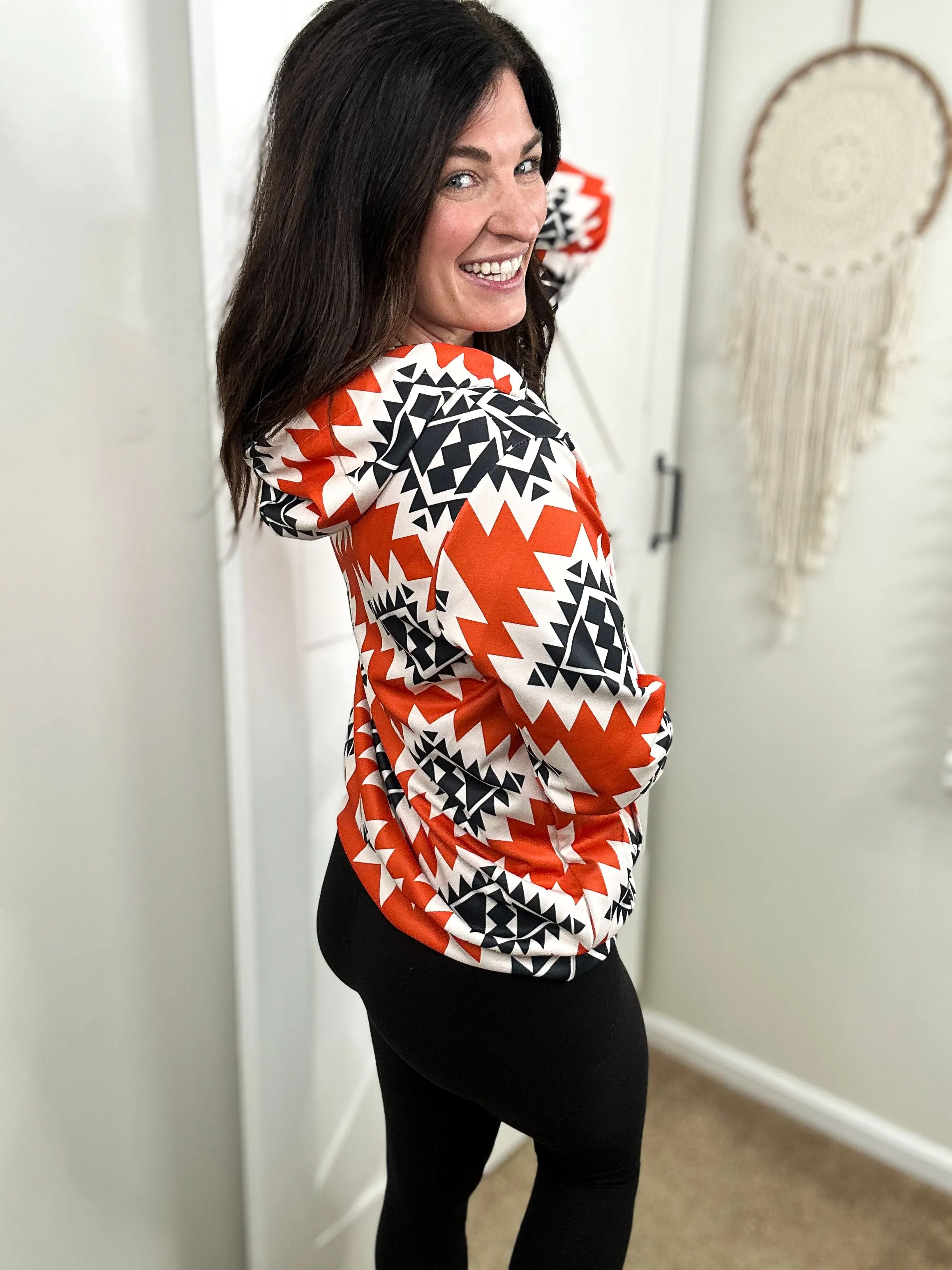 Orange & Black Aztec Hoodie