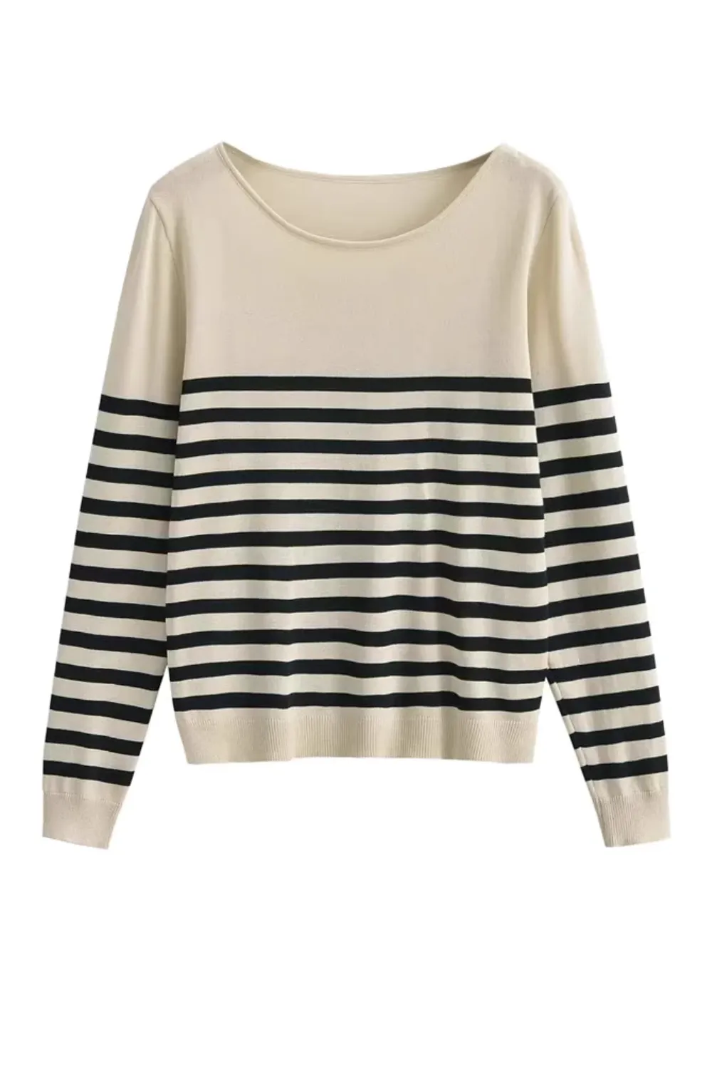 'Penelope' Round-Neck Stripe Pullover (2 Colors)