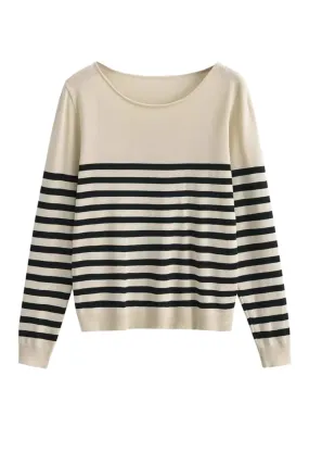 'Penelope' Round-Neck Stripe Pullover (2 Colors)