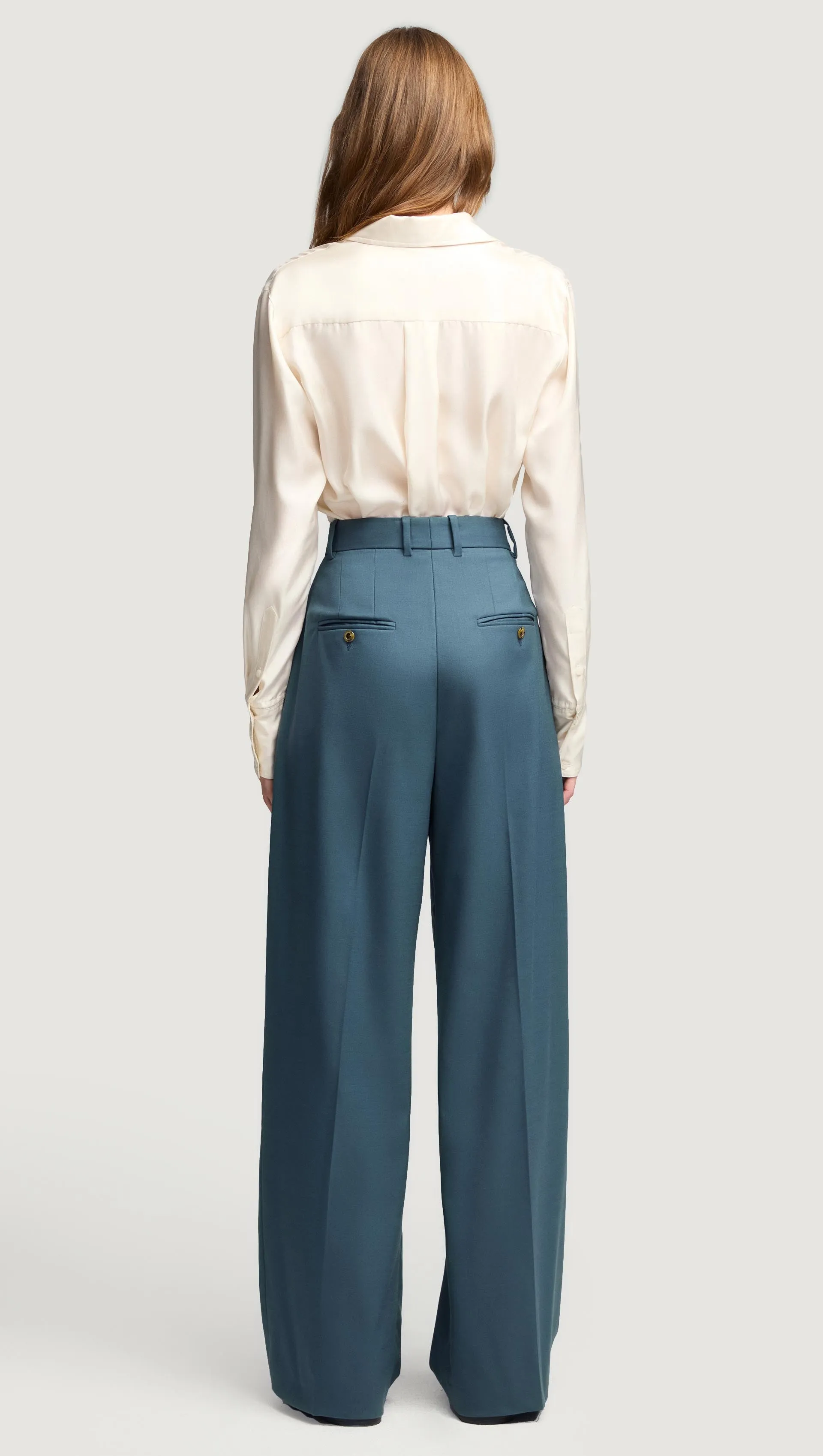 Pleated Trouser in Seasonless Wool | Stone Blue