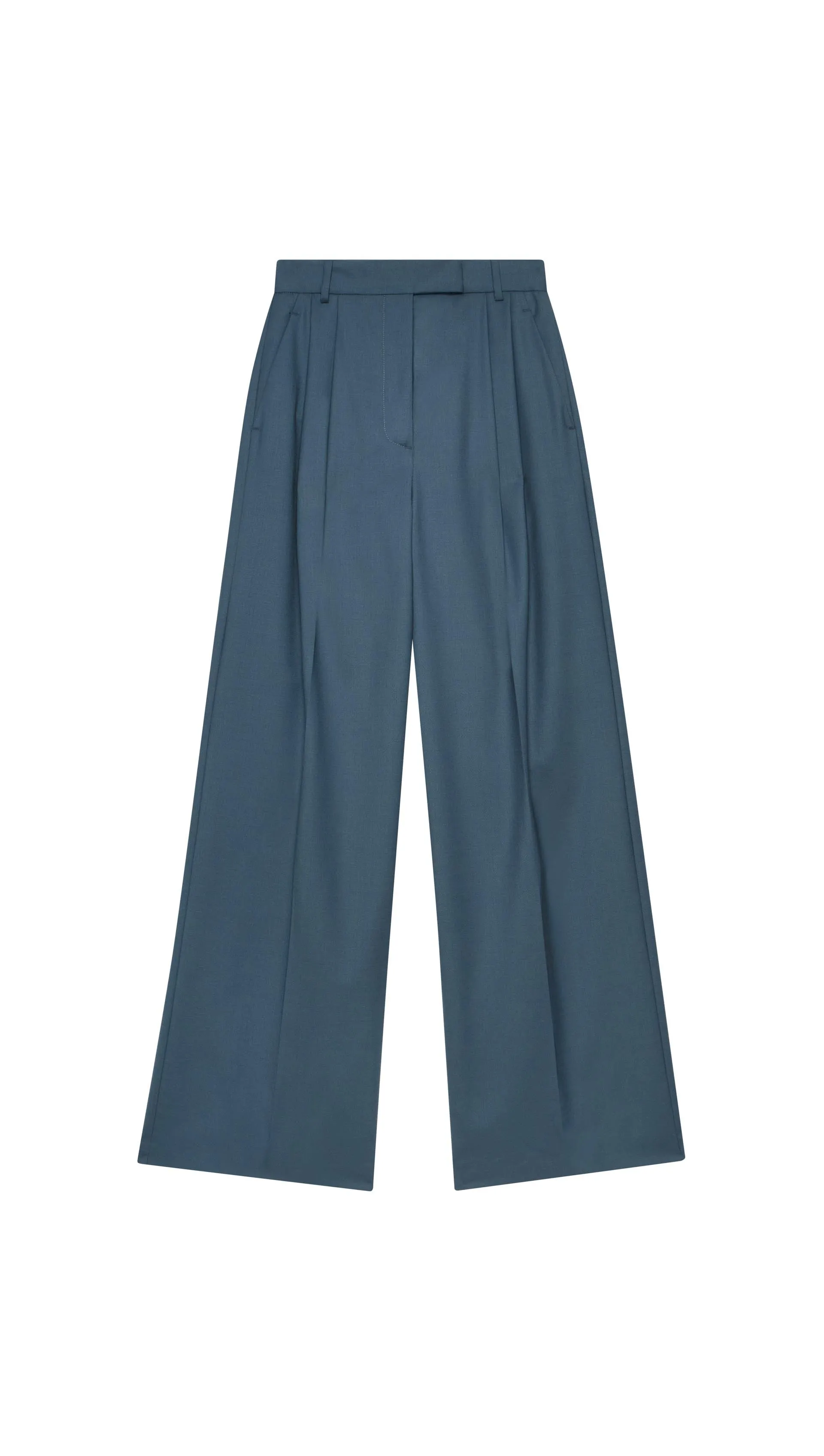 Pleated Trouser in Seasonless Wool | Stone Blue