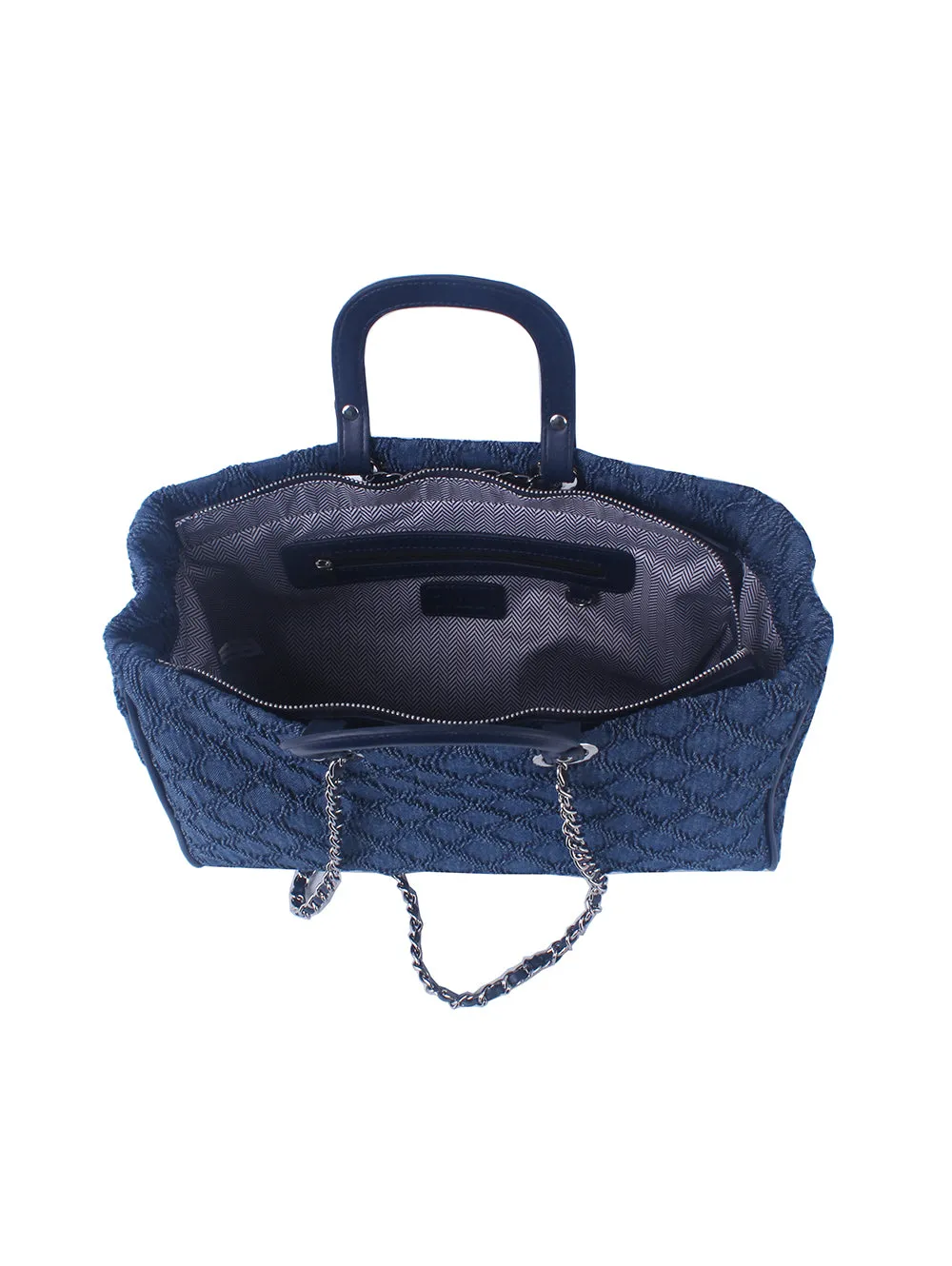 Quilted Design Denim Chain Tote