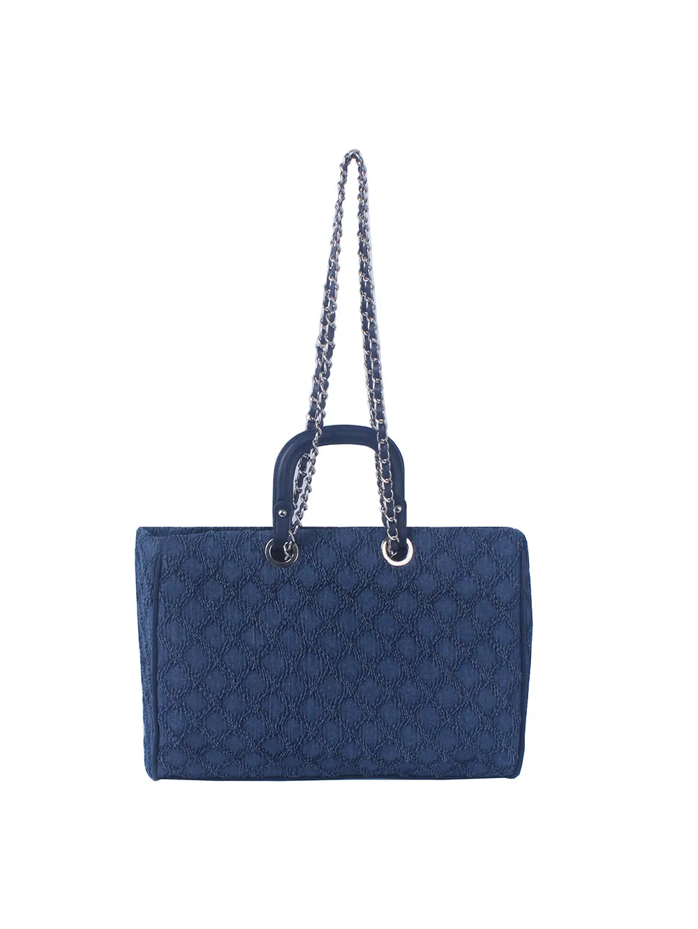 Quilted Design Denim Chain Tote