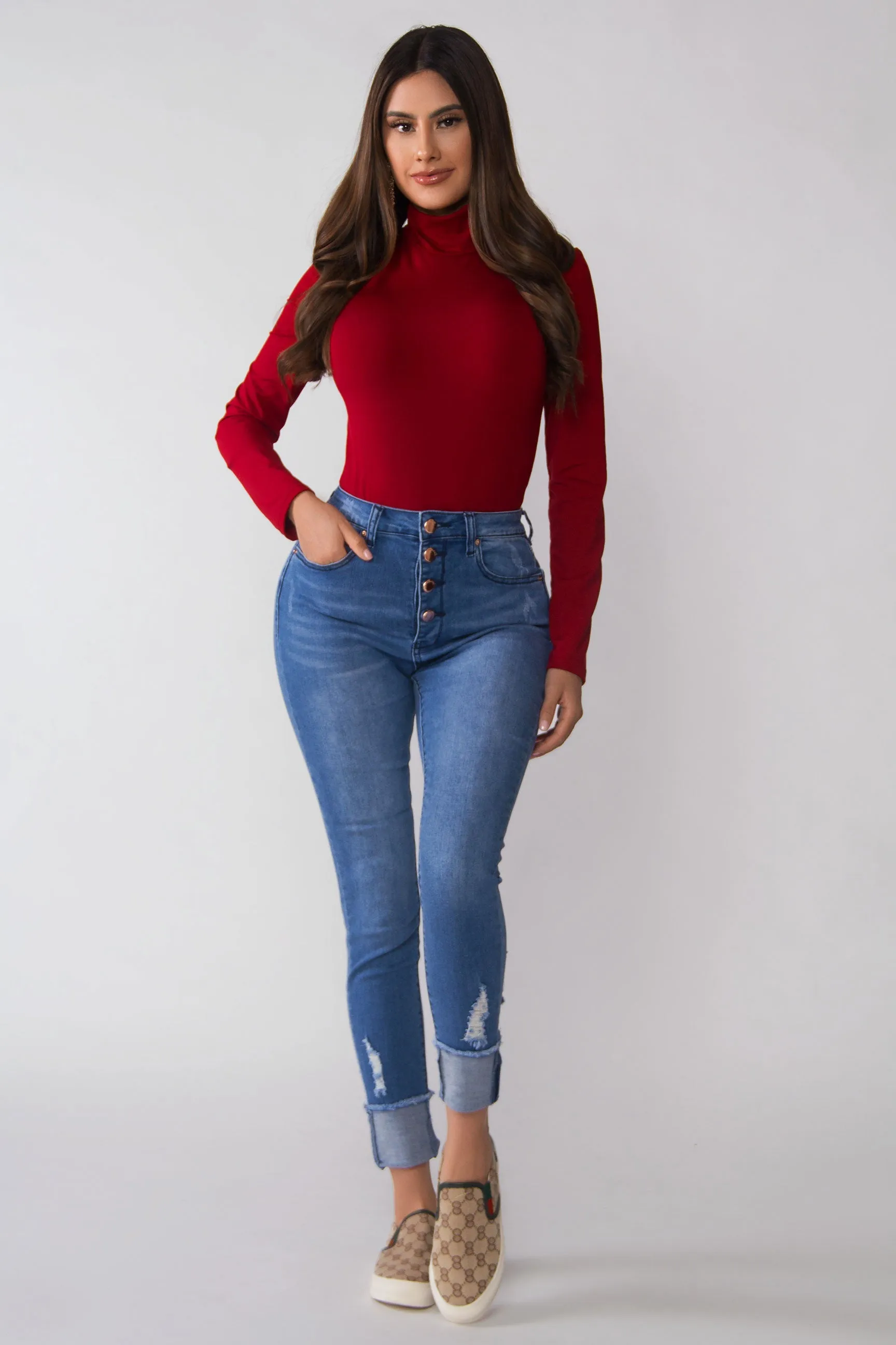 Quinn High Waisted Buttoned Skinny Jeans