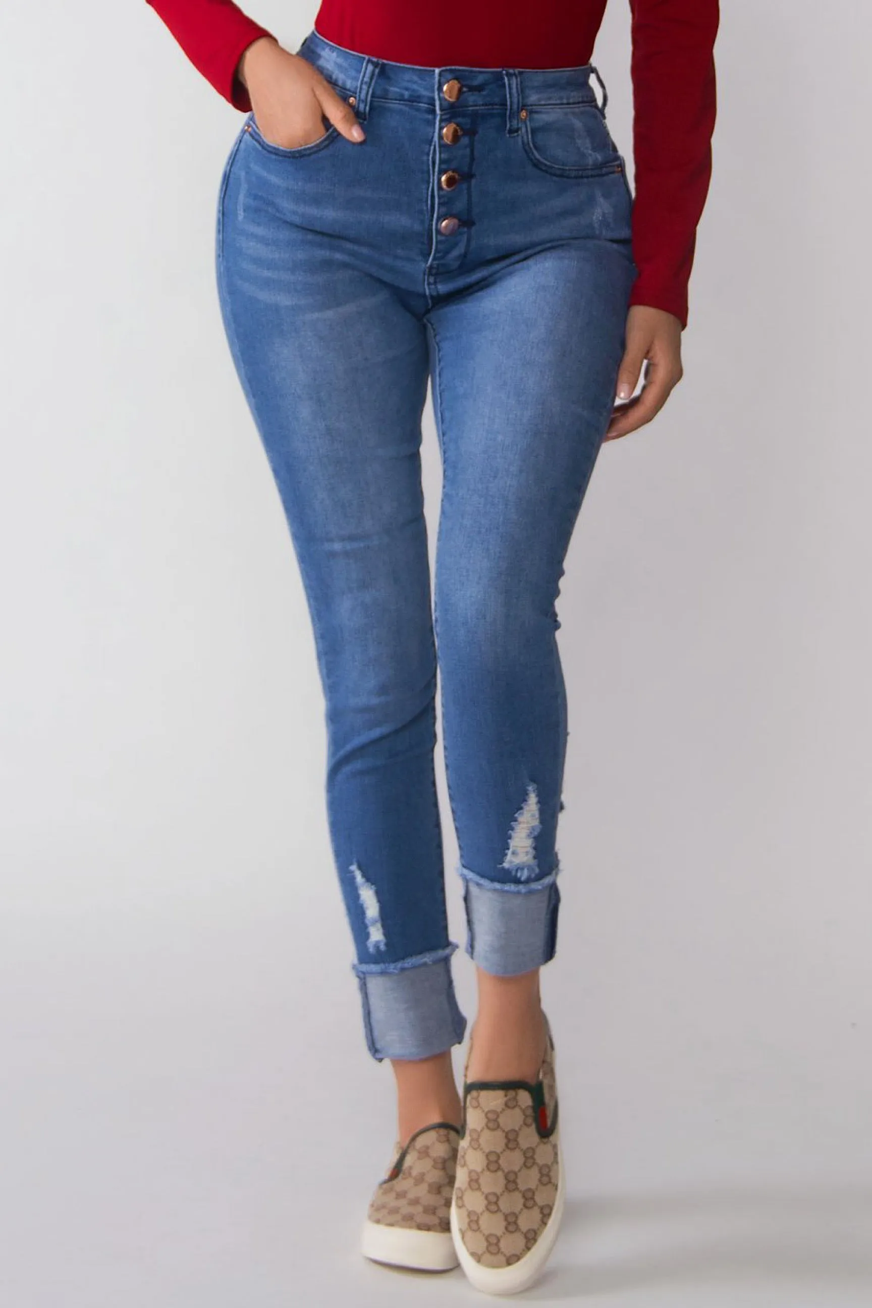 Quinn High Waisted Buttoned Skinny Jeans