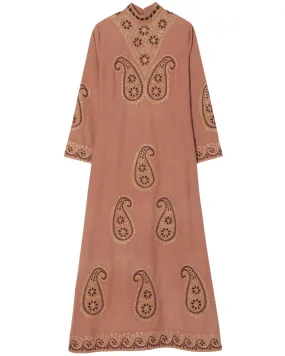 Rust Embroidered Elena Midi Dress