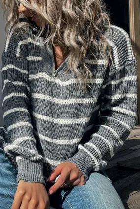 'Sam' Collar Half Zip Striped Sweater