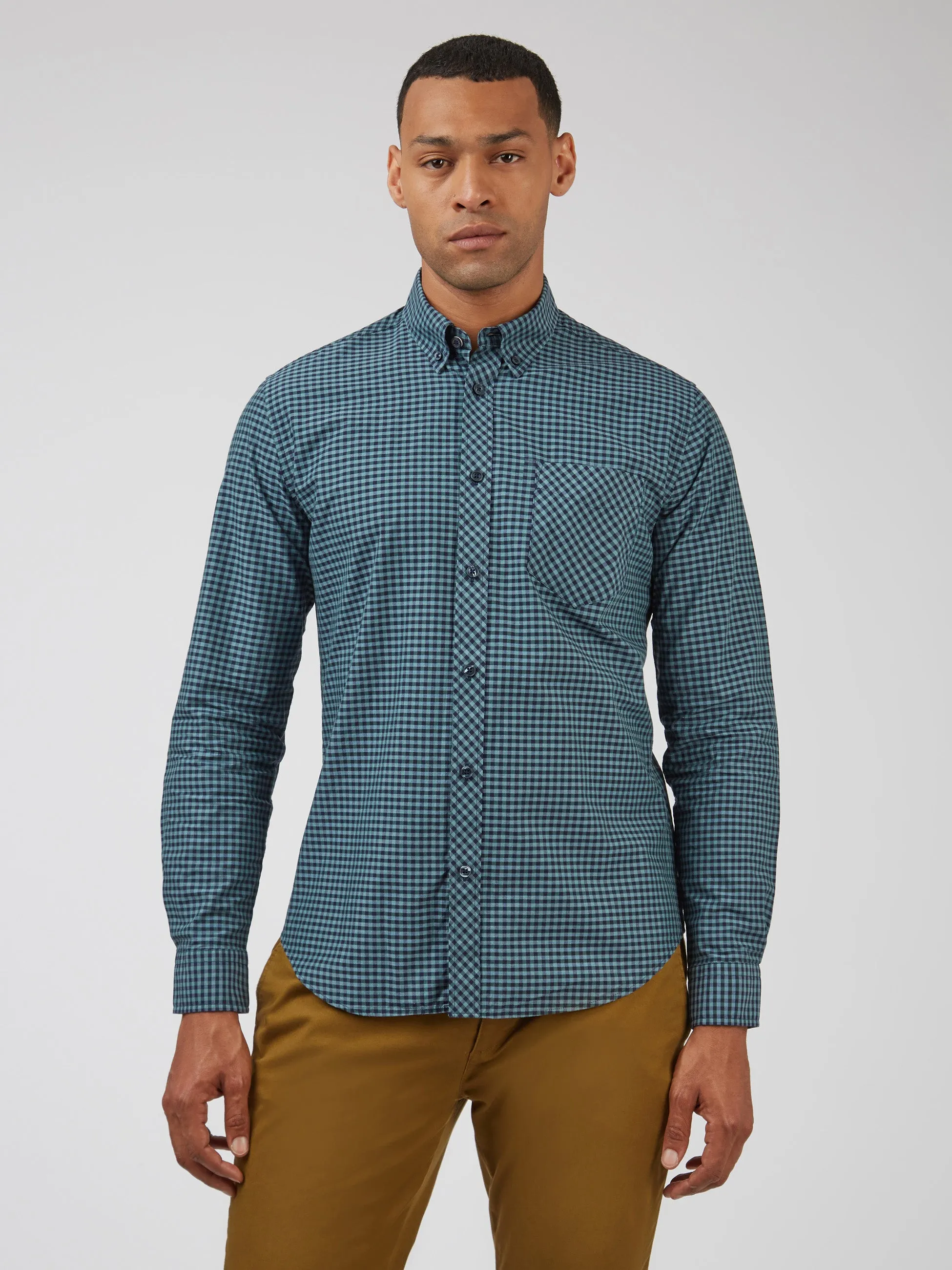 Signature Long-Sleeve Gingham Shirt - Dark Emerald