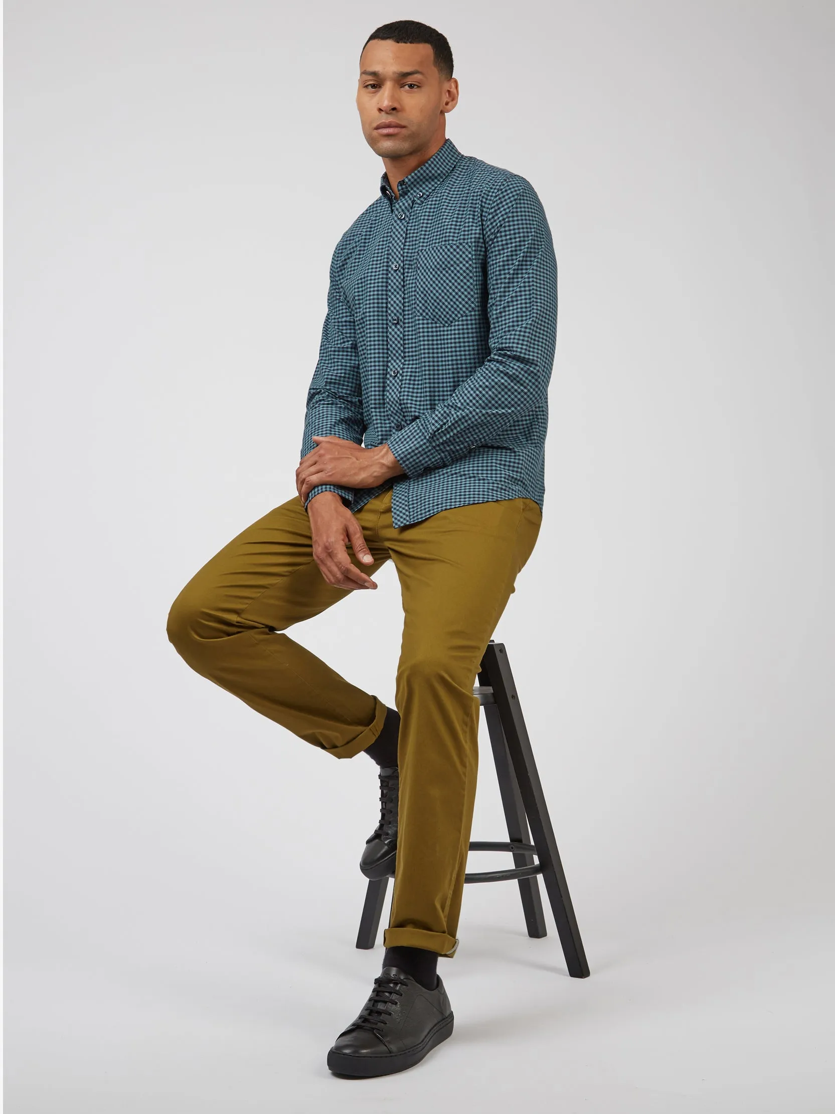Signature Long-Sleeve Gingham Shirt - Dark Emerald