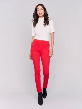 Skinny Twill Pants With Zipper Pocket Detail - Cranberry