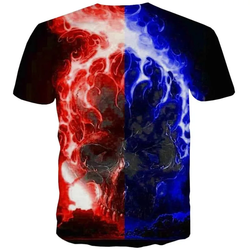 Skull T shirt Men Flame Anime Clothes Colorful Tshirt Printed Short Sleeve