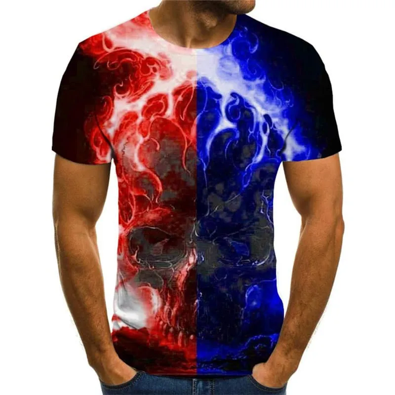 Skull T shirt Men Flame Anime Clothes Colorful Tshirt Printed Short Sleeve