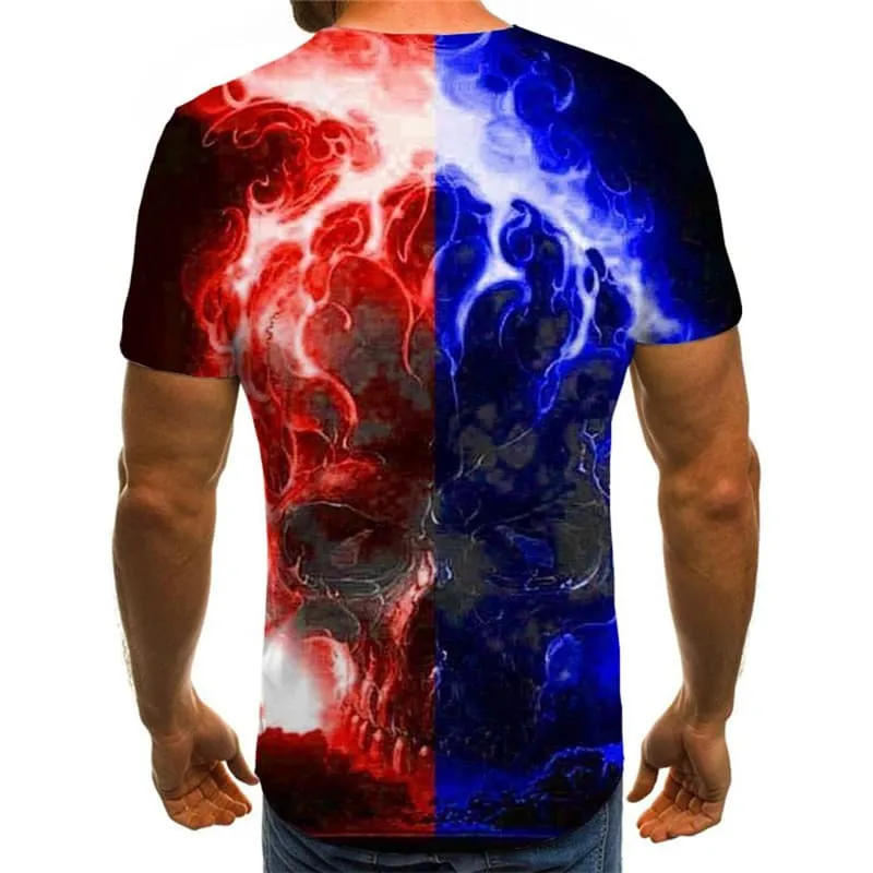 Skull T shirt Men Flame Anime Clothes Colorful Tshirt Printed Short Sleeve