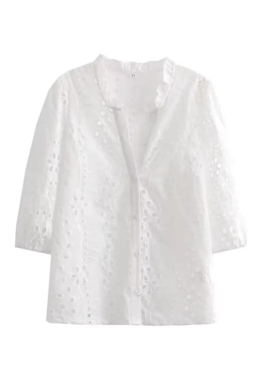 'Sonya' V-Neck Embroidery Shirt (2 Colors)