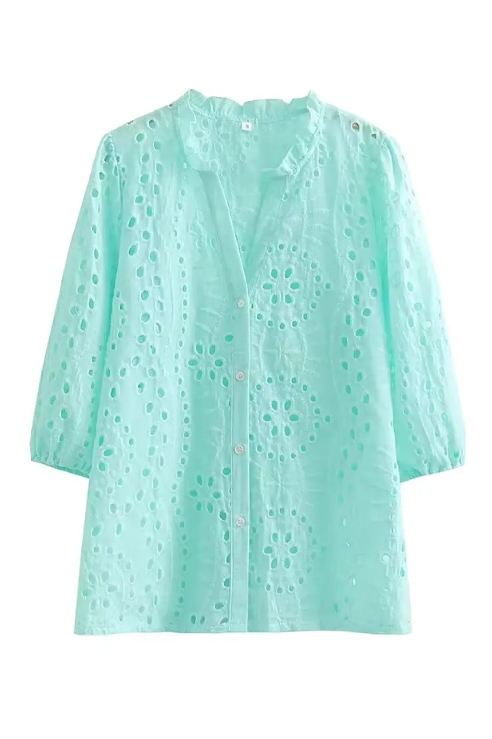 'Sonya' V-Neck Embroidery Shirt (2 Colors)
