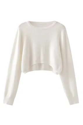 'Sophia' Round-Neck Knitted Cropped Sweater