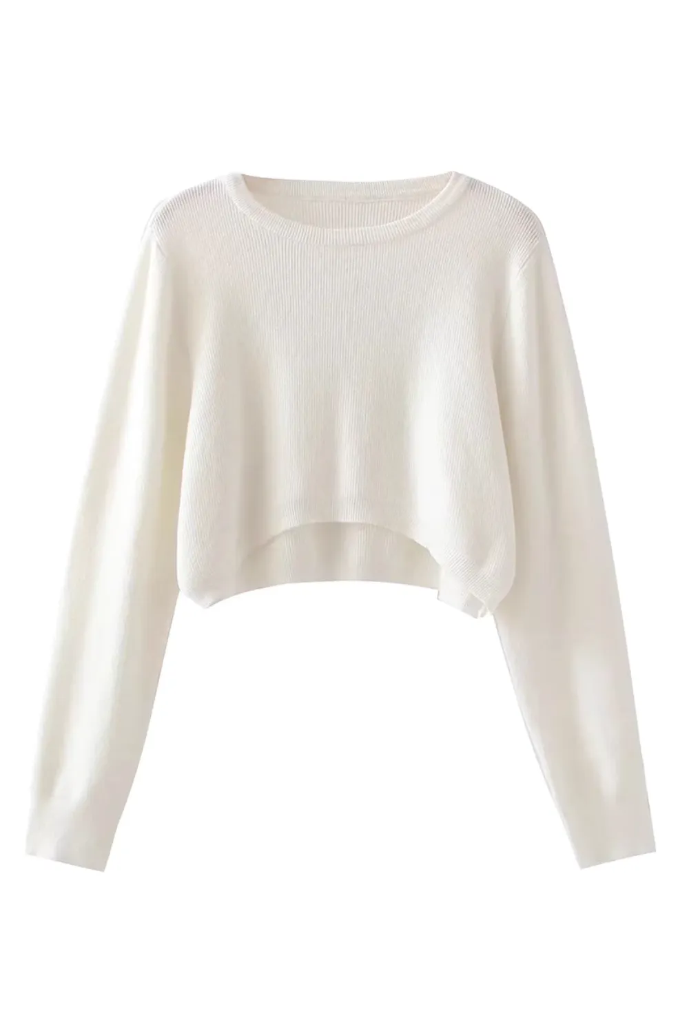 'Sophia' Round-Neck Knitted Cropped Sweater