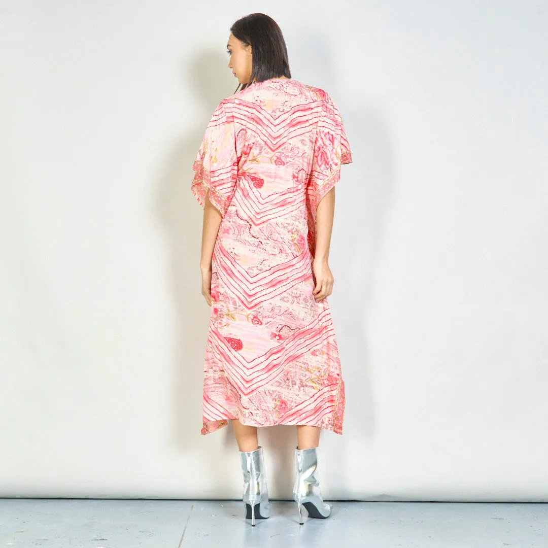Striped floral print kaftan dress wholesale