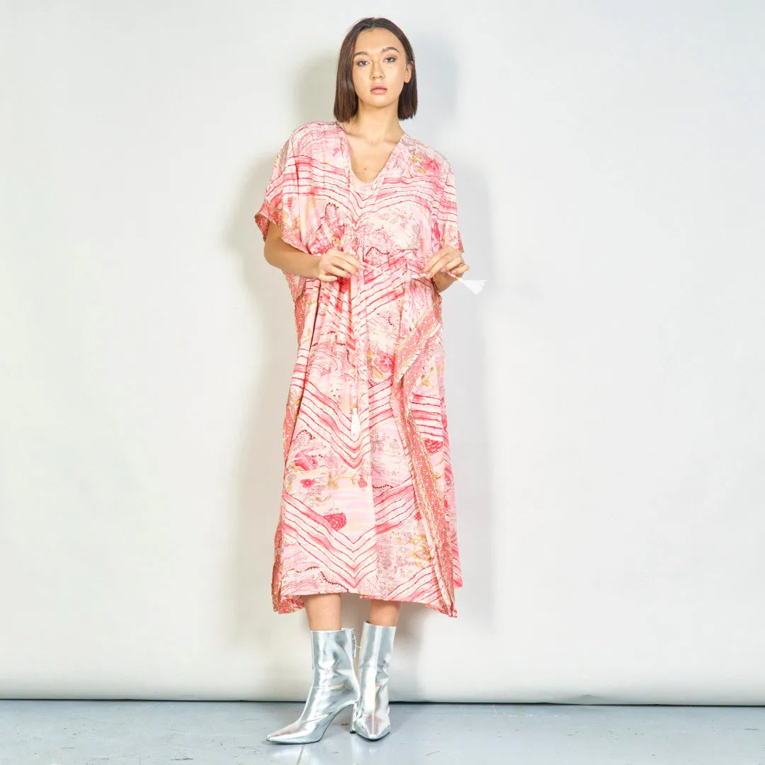 Striped floral print kaftan dress wholesale