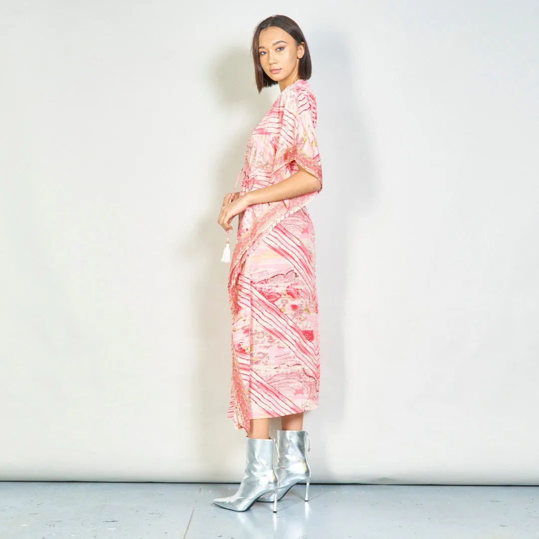 Striped floral print kaftan dress wholesale