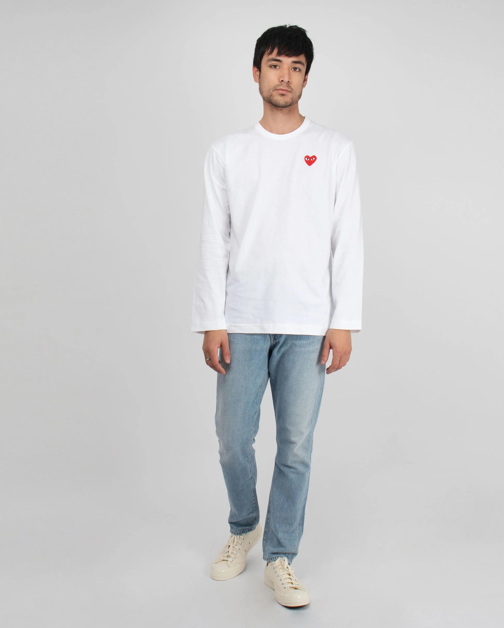 T118 LS RED HEART  T-SHIRT / WHITE