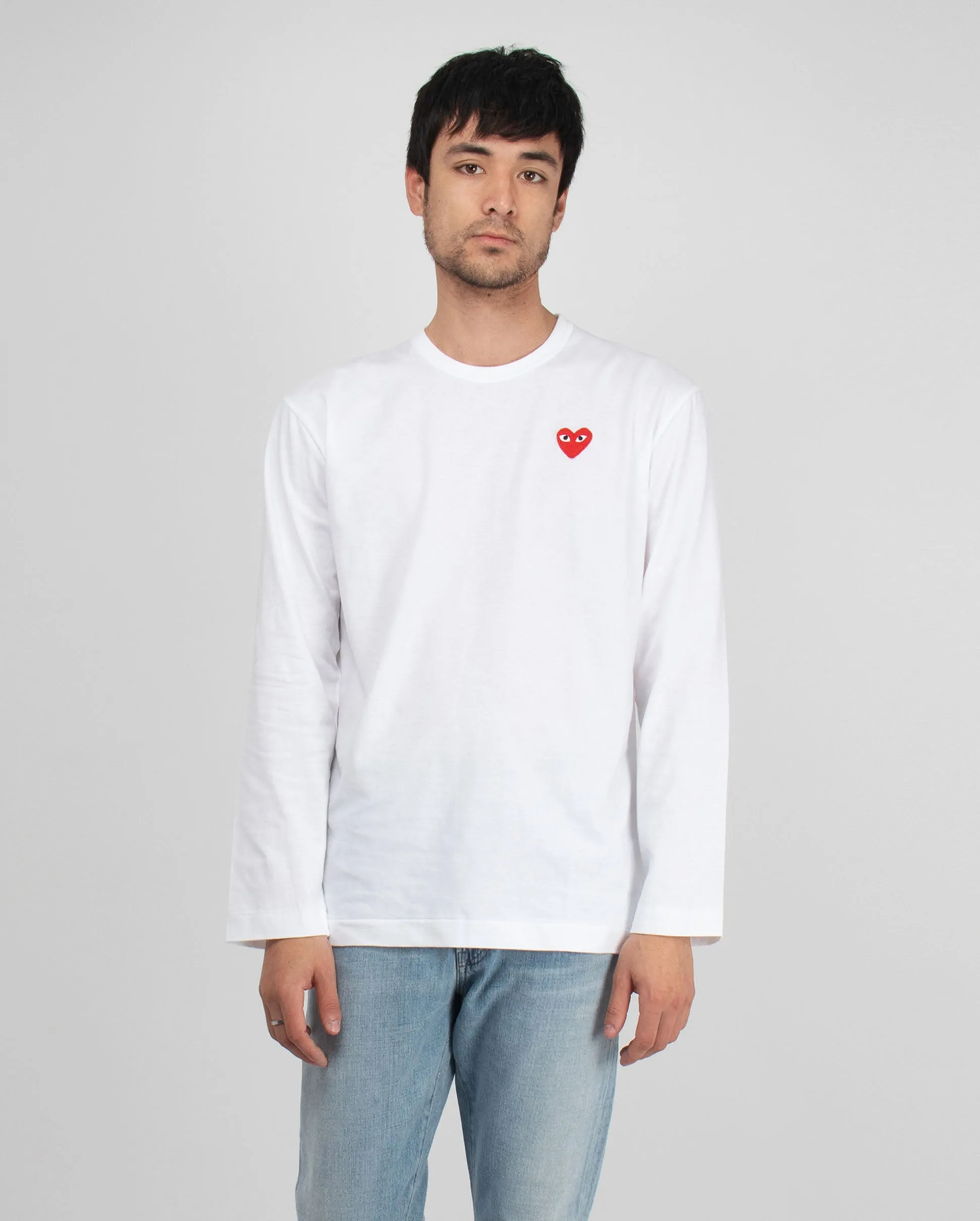 T118 LS RED HEART  T-SHIRT / WHITE