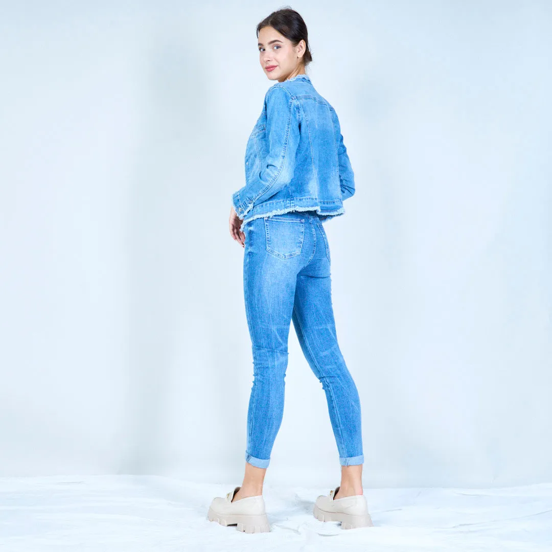 Tapered fit denim pants wholesale