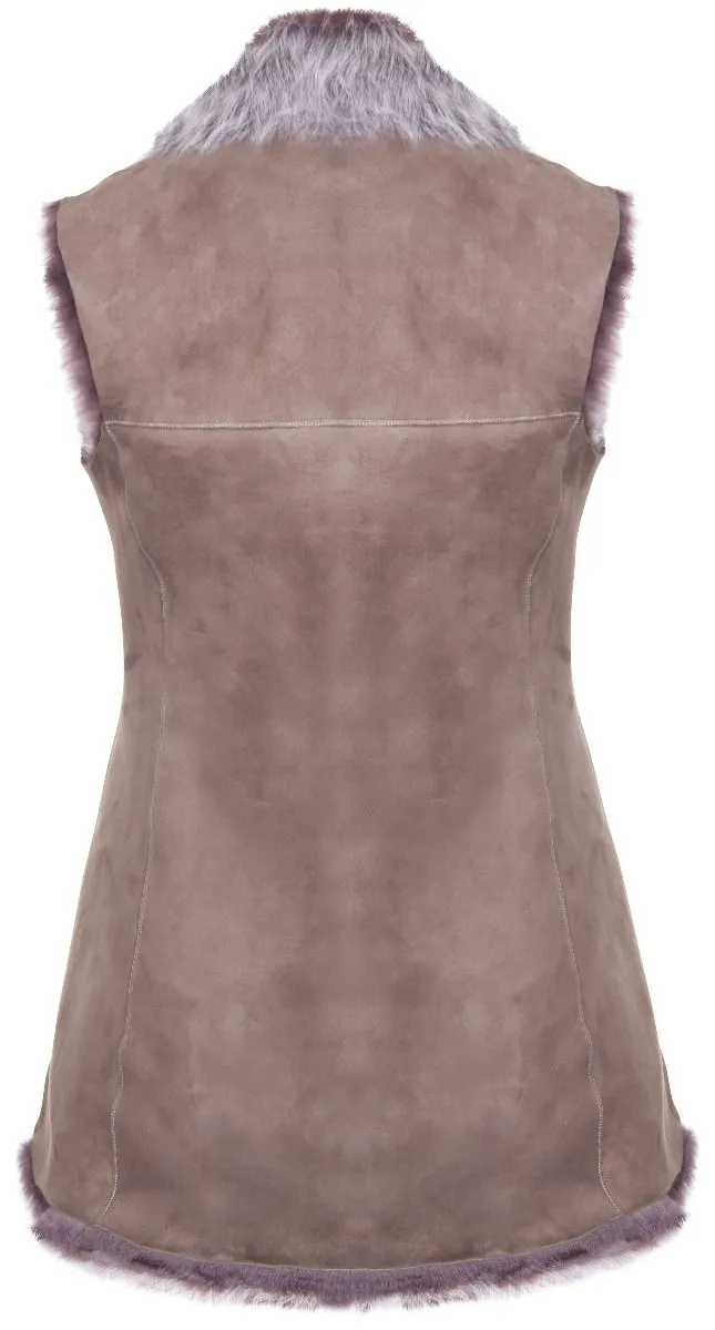 Taupe Ladies Women's Soft Real Toscana Sheepskin Leather Gilet Waistcoat