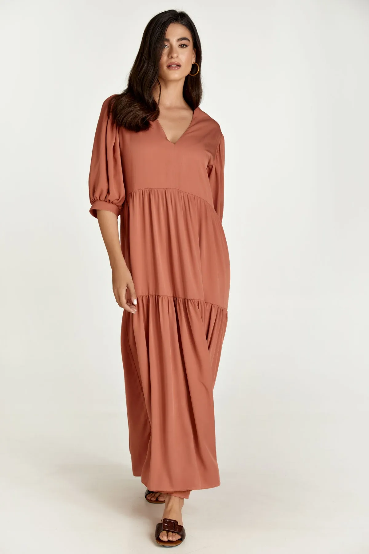 Terracotta V Neck Maxi Dress