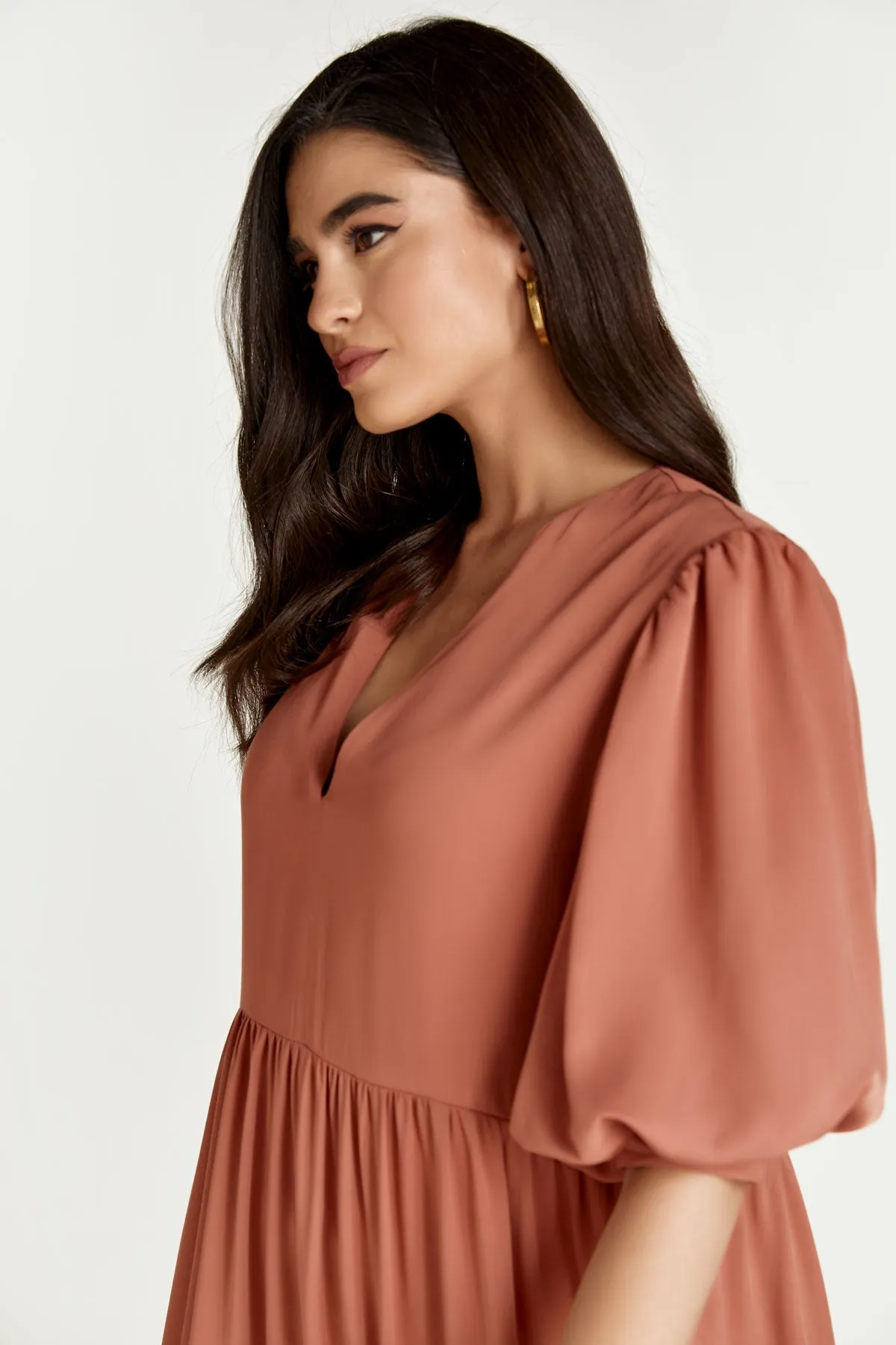 Terracotta V Neck Maxi Dress
