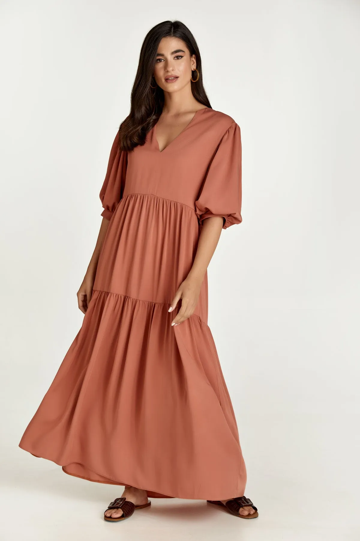 Terracotta V Neck Maxi Dress
