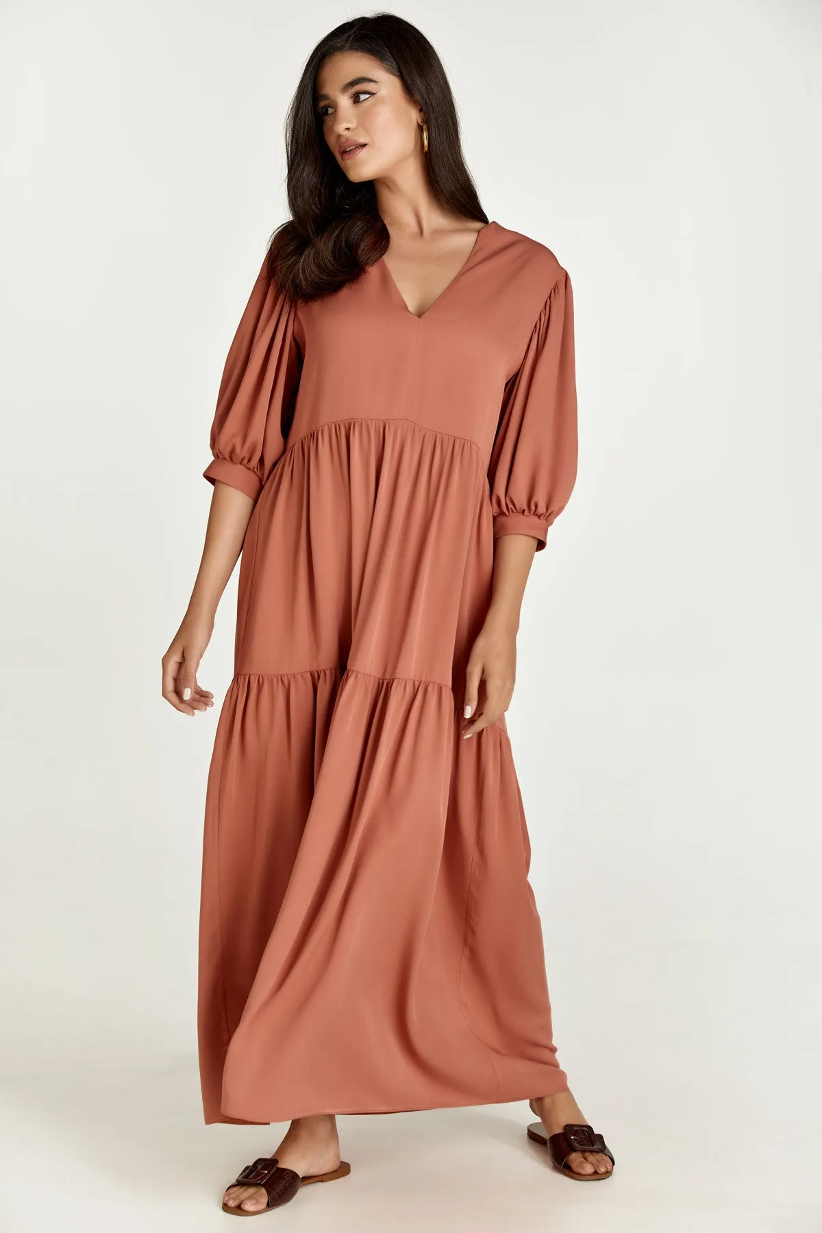 Terracotta V Neck Maxi Dress