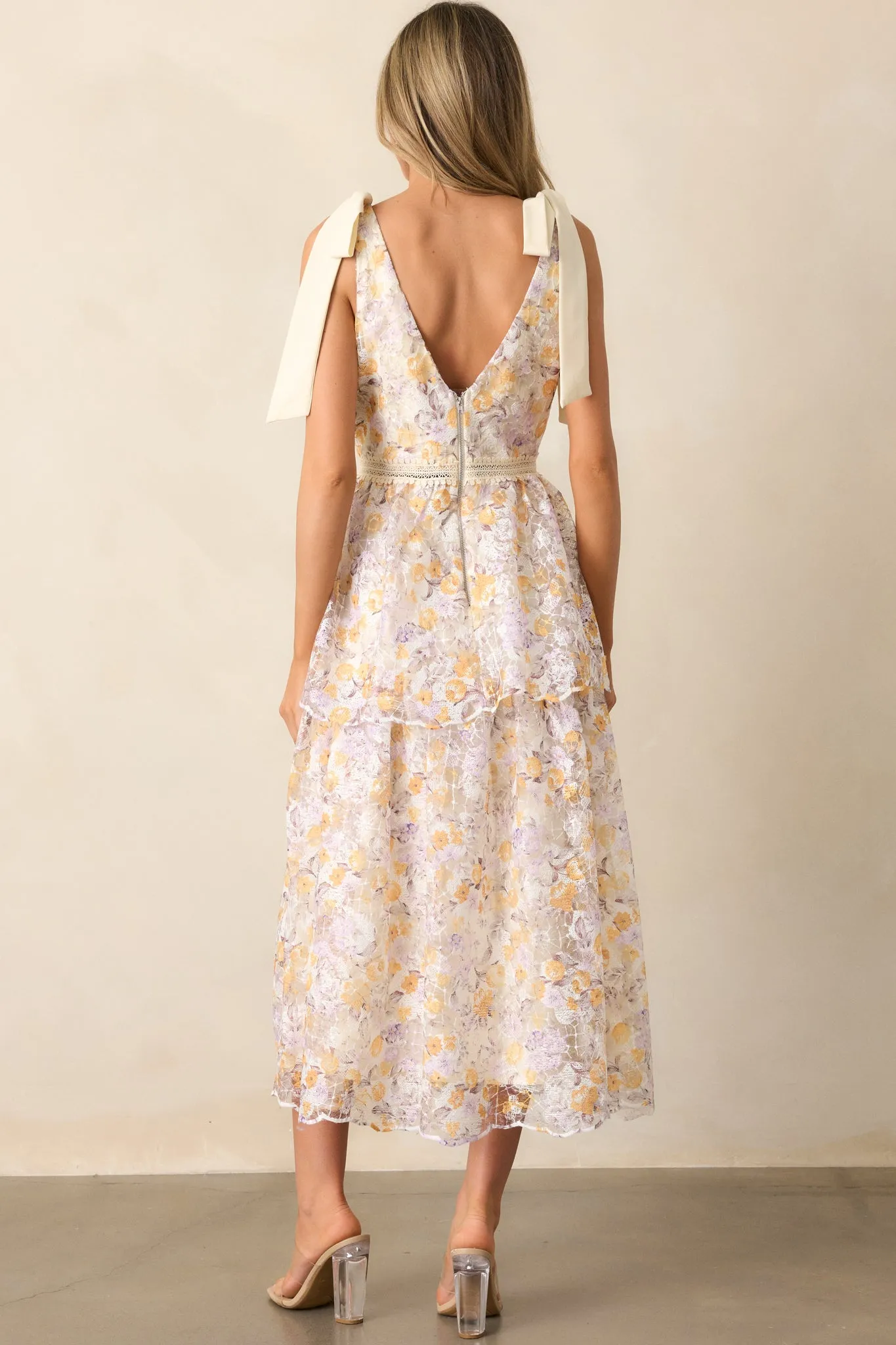 Time For Tea Apricot Floral Midi Dress