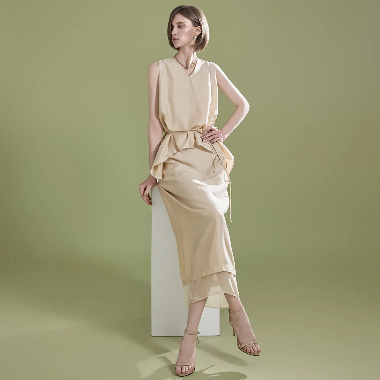 TP1876 Blouse with Strap and  Skirt Sets