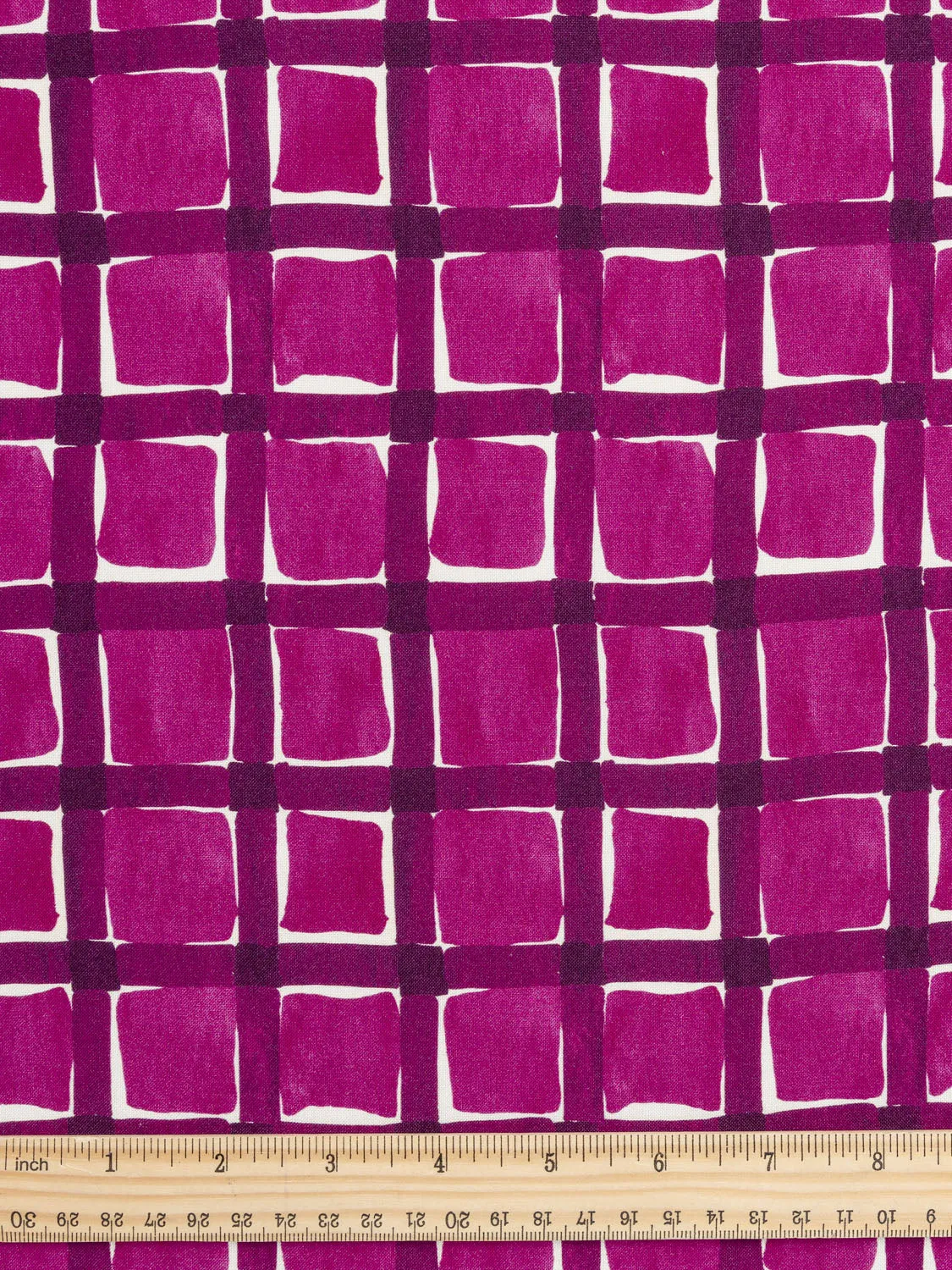 Watercolour Check Print Viscose - Raspberry   Cream