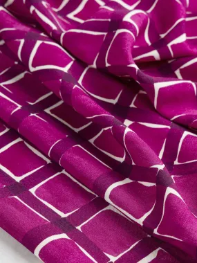 Watercolour Check Print Viscose - Raspberry   Cream