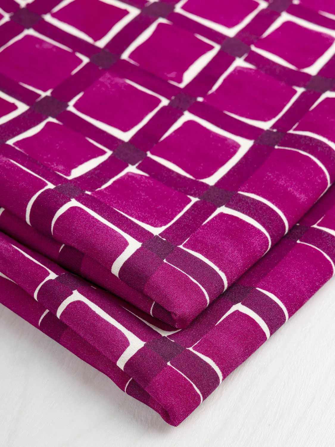Watercolour Check Print Viscose - Raspberry   Cream