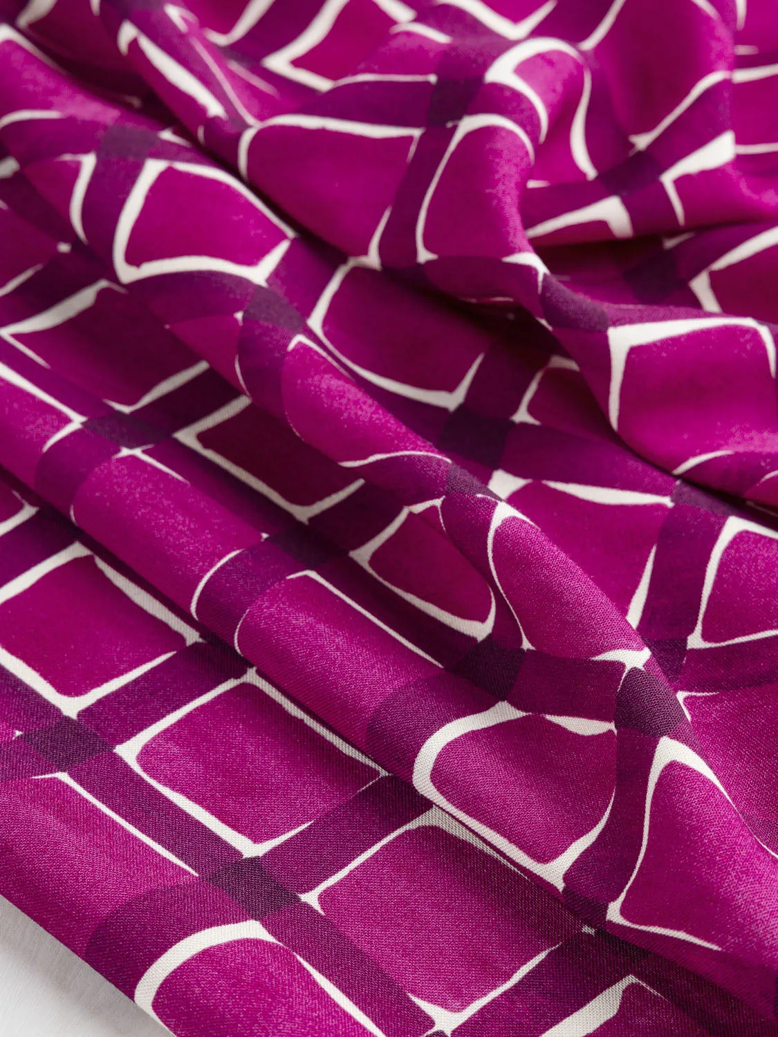 Watercolour Check Print Viscose - Raspberry   Cream