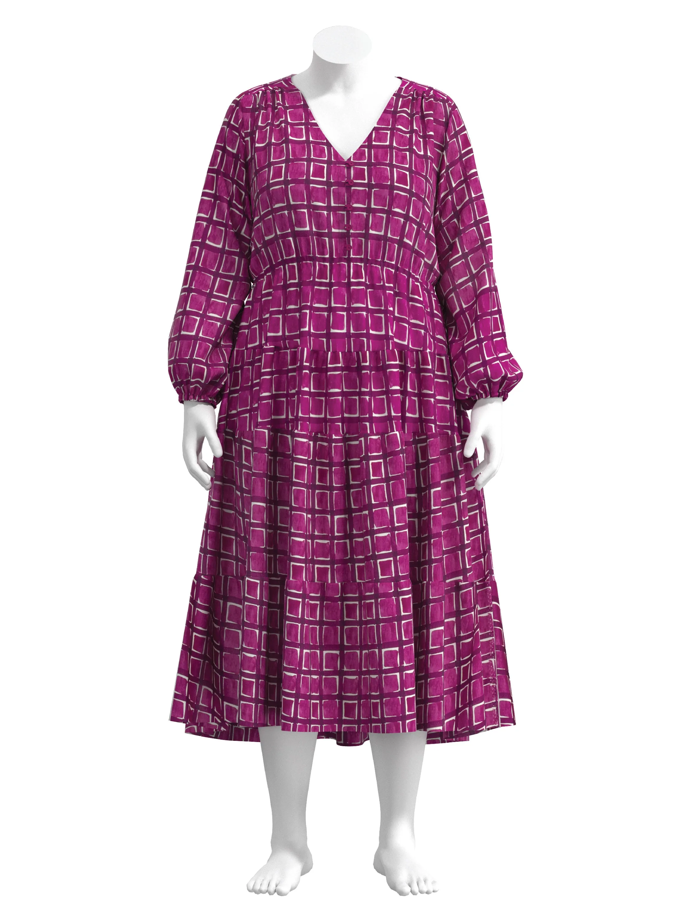 Watercolour Check Print Viscose - Raspberry   Cream