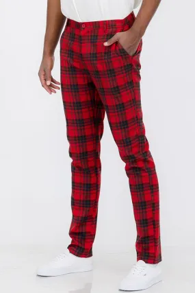 Weiv Mens Plaid Trouser Pants - Red