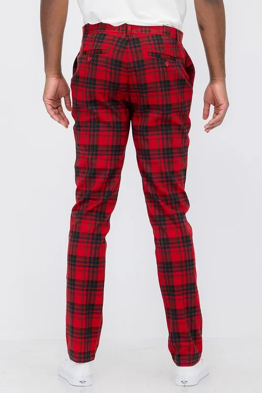 Weiv Mens Plaid Trouser Pants - Red