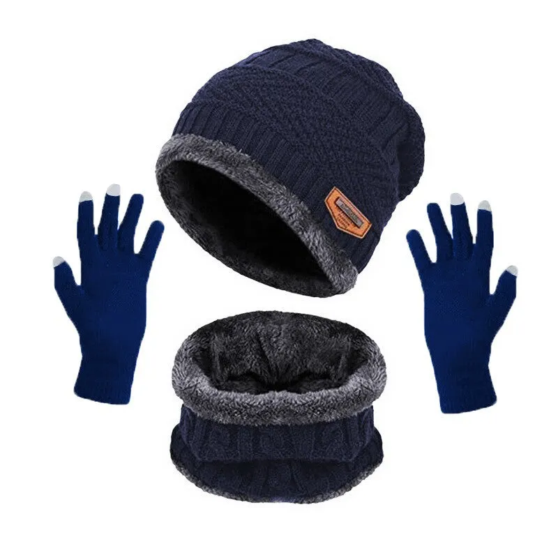Winter Hat Scarf Knit Cap Touch Screen Mittens Gloves