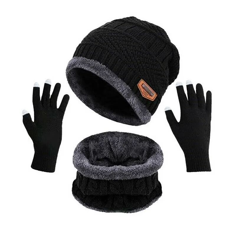 Winter Hat Scarf Knit Cap Touch Screen Mittens Gloves