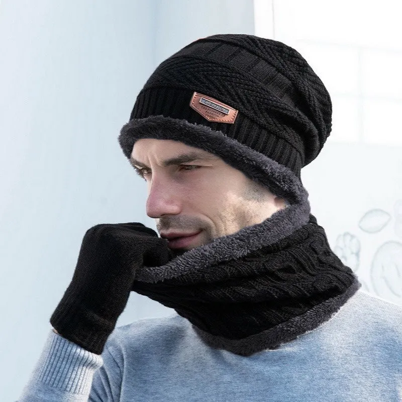 Winter Hat Scarf Knit Cap Touch Screen Mittens Gloves