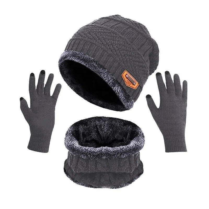 Winter Hat Scarf Knit Cap Touch Screen Mittens Gloves
