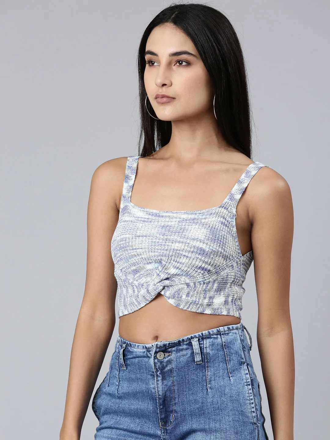 Women Blue Textured Bralette Crop Top