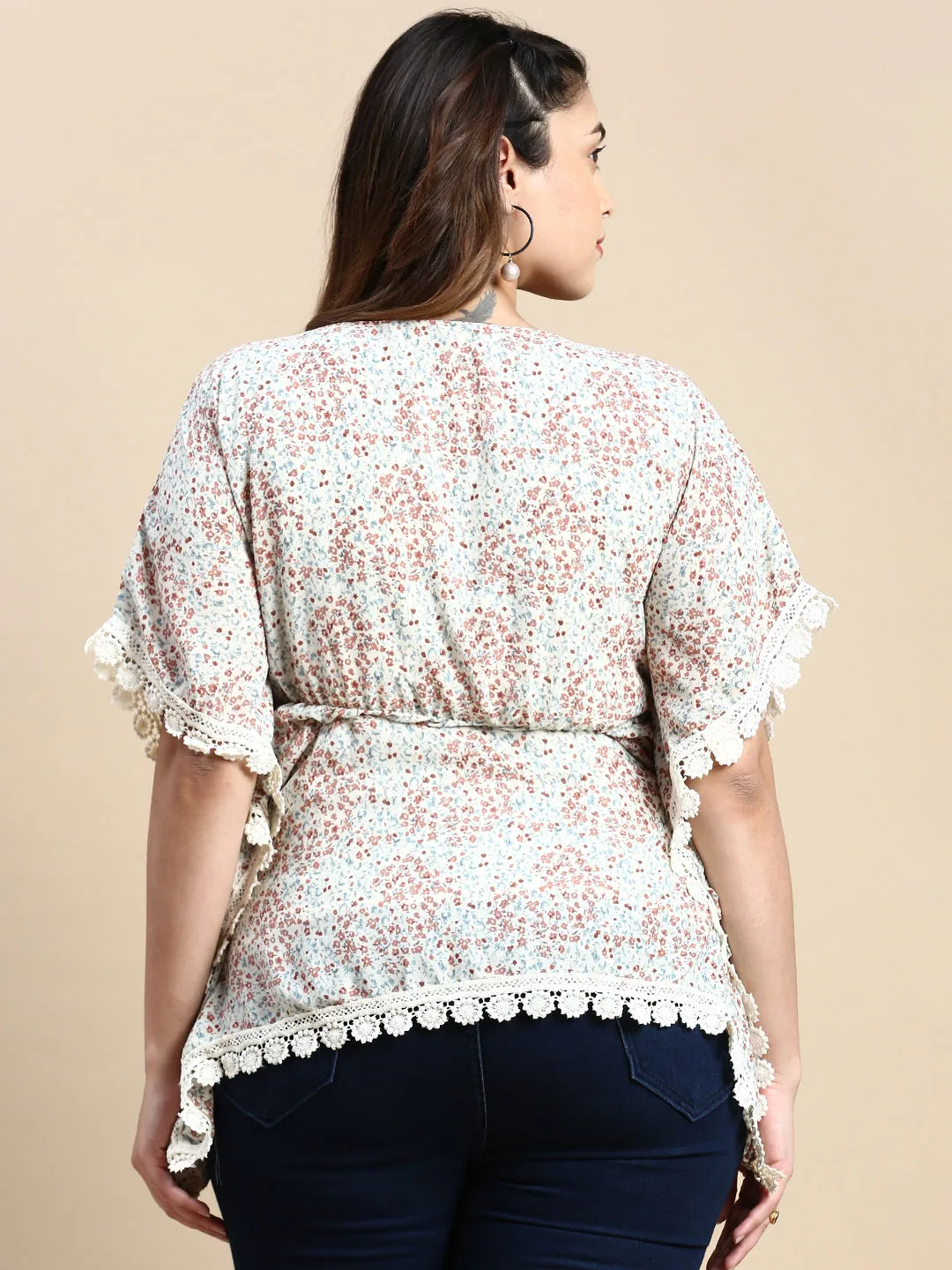 Women Floral Cream Top