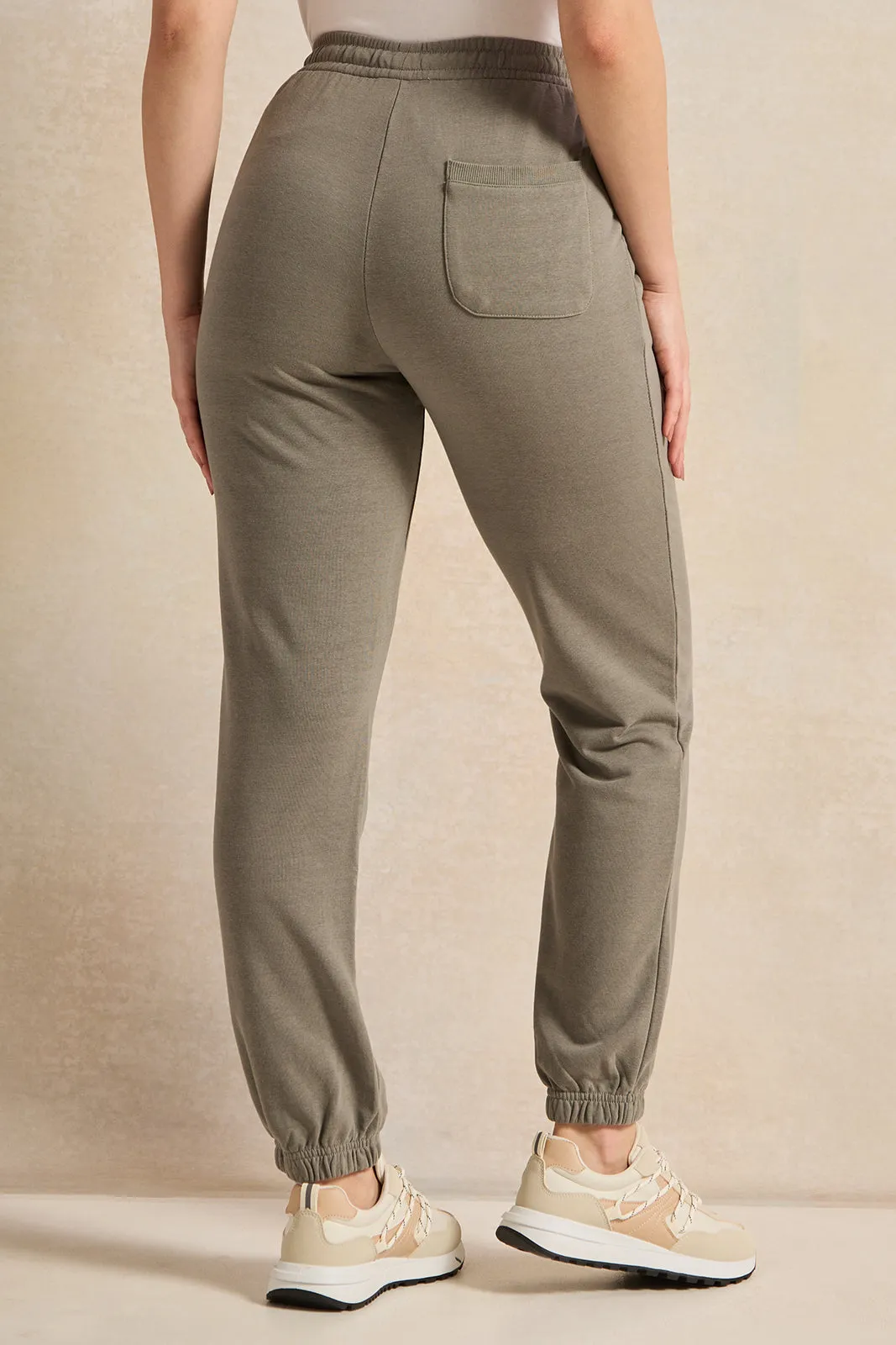 Women Green Ribbed Jogger Pants