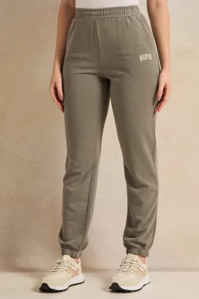 Women Green Ribbed Jogger Pants